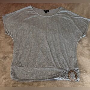 NWT AB Studio Gray Short Sleeve Top with Embellished Ring